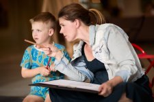 A mother and child drawing