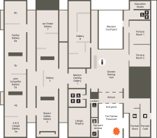 A floorplan of the Gallery showing the location of the entrance, cafe, shop and toilets