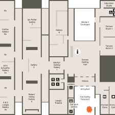 A floorplan of the Gallery showing the location of the entrance, cafe, shop and toilets