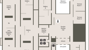 A floorplan of the Gallery showing the location of the entrance, cafe, shop and toilets