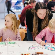 Children drawing in the Brack x McKenna Family Space