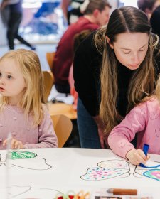Children drawing in the Brack x McKenna Family Space