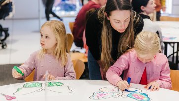 Children drawing in the Brack x McKenna Family Space
