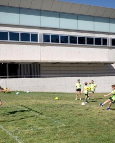 Children playing soccer outside the National Portrait Gallery