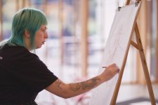 Drawing at an easel
