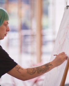 Drawing at an easel