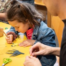 Drawing and art activities on a wooden table