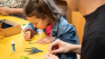 Drawing and art activities on a wooden table