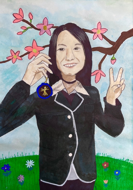 My sister with the medal